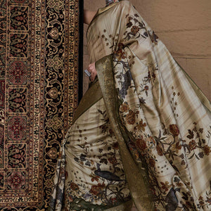 Light Green Floral Printed Viscose Saree