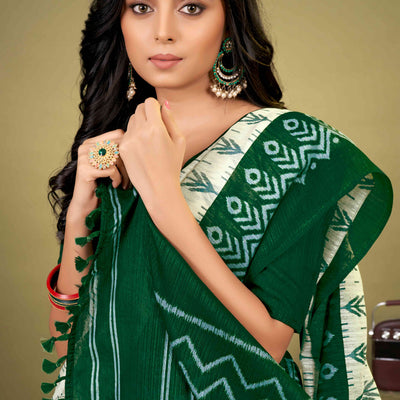 green-ikkat-printed-cotton-slub-saree