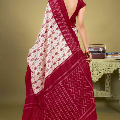 Maroon Ikkat Printed Cotton Slub Saree