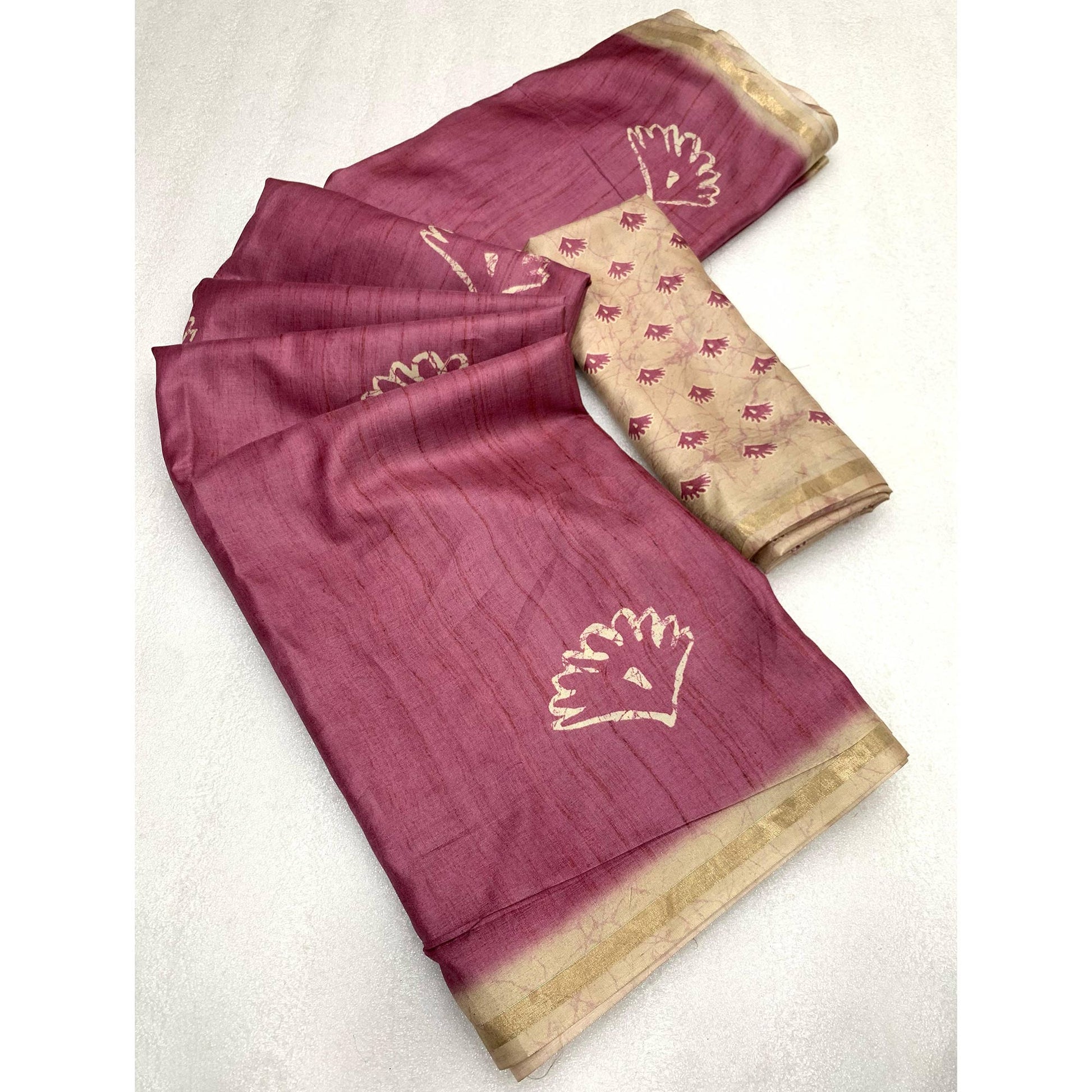 Light Wine Printed Tussar Silk Saree