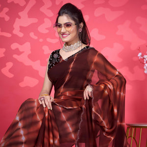 Brown Leheriya Printed Georgette Saree