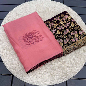 Pink Swarovski Embroidered Art Silk Saree