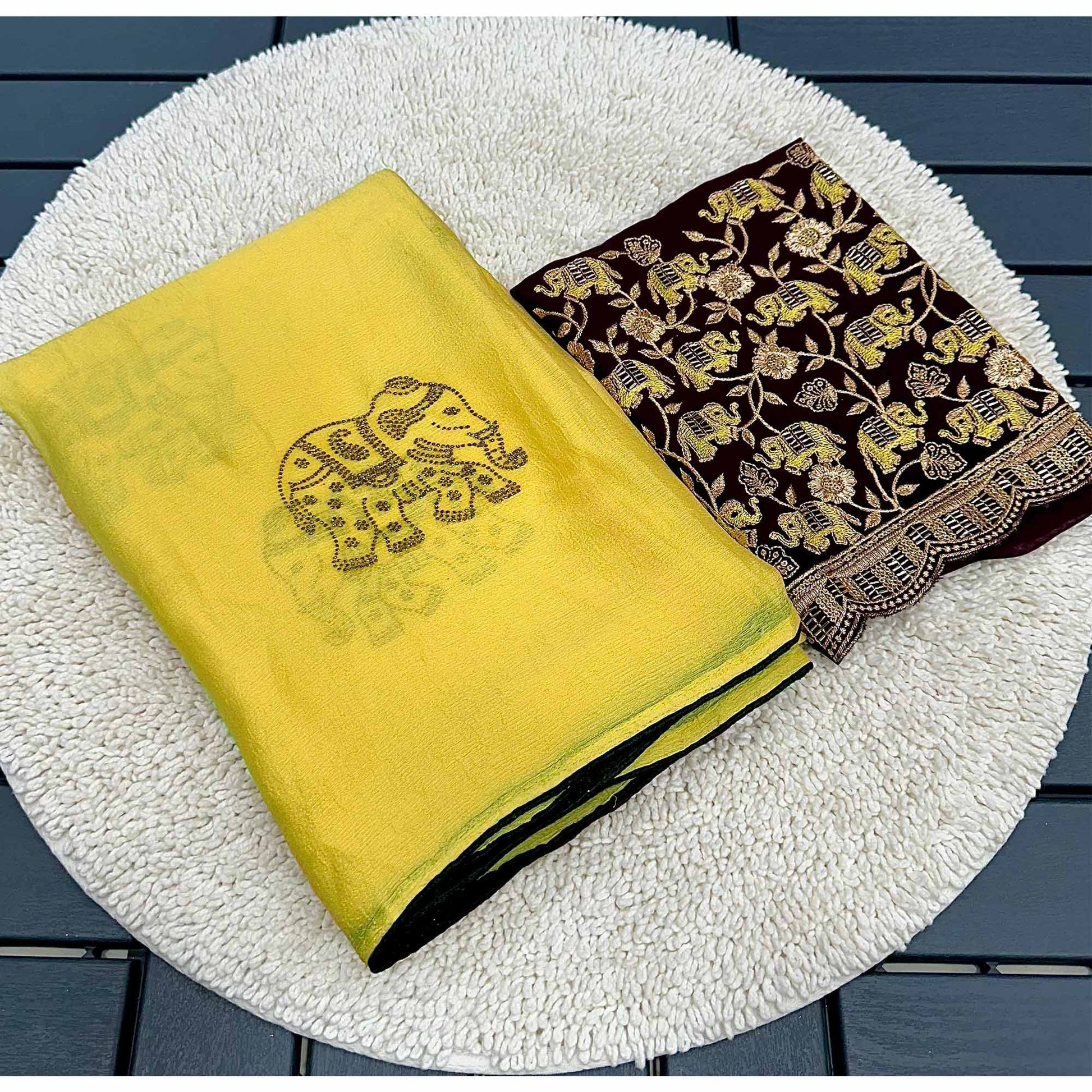 Yellow Swarovski Embroidered Art Silk Saree