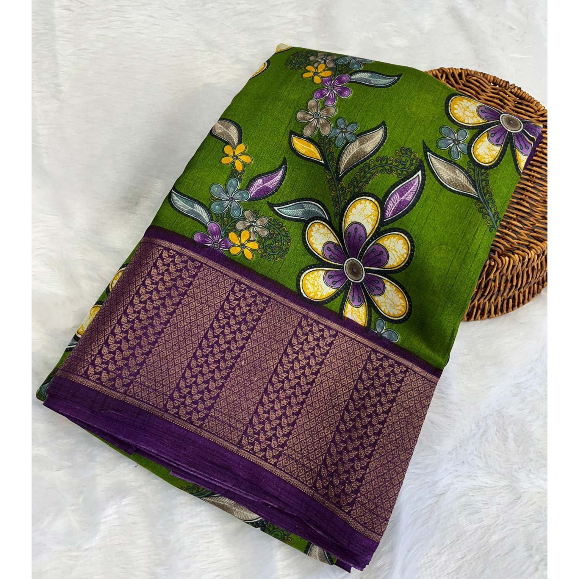 green-floral-printed-dola-silk-saree-with-jacquard-border