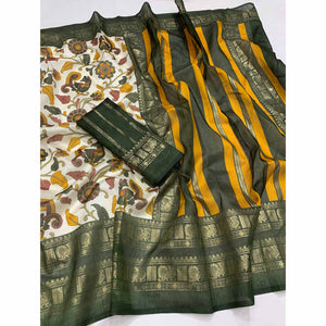 green-floral-printed-dola-silk-saree-7
