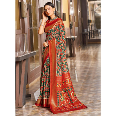 green-red-patola-printed-viscose-saree-with-zari-border