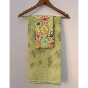 Light Yellow Floral Foil Printed Georgette Saree