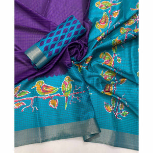 Purple Printed Dola Silk Saree