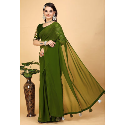 green-solid-georgette-saree-with-with-tassels