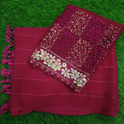Maroon Woven Georgette Saree with Tassels
