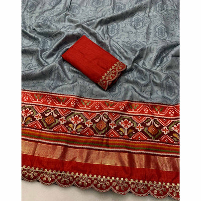 grey-red-ikkat-foil-printed-silk-saree-with-sequins-embroidery-border