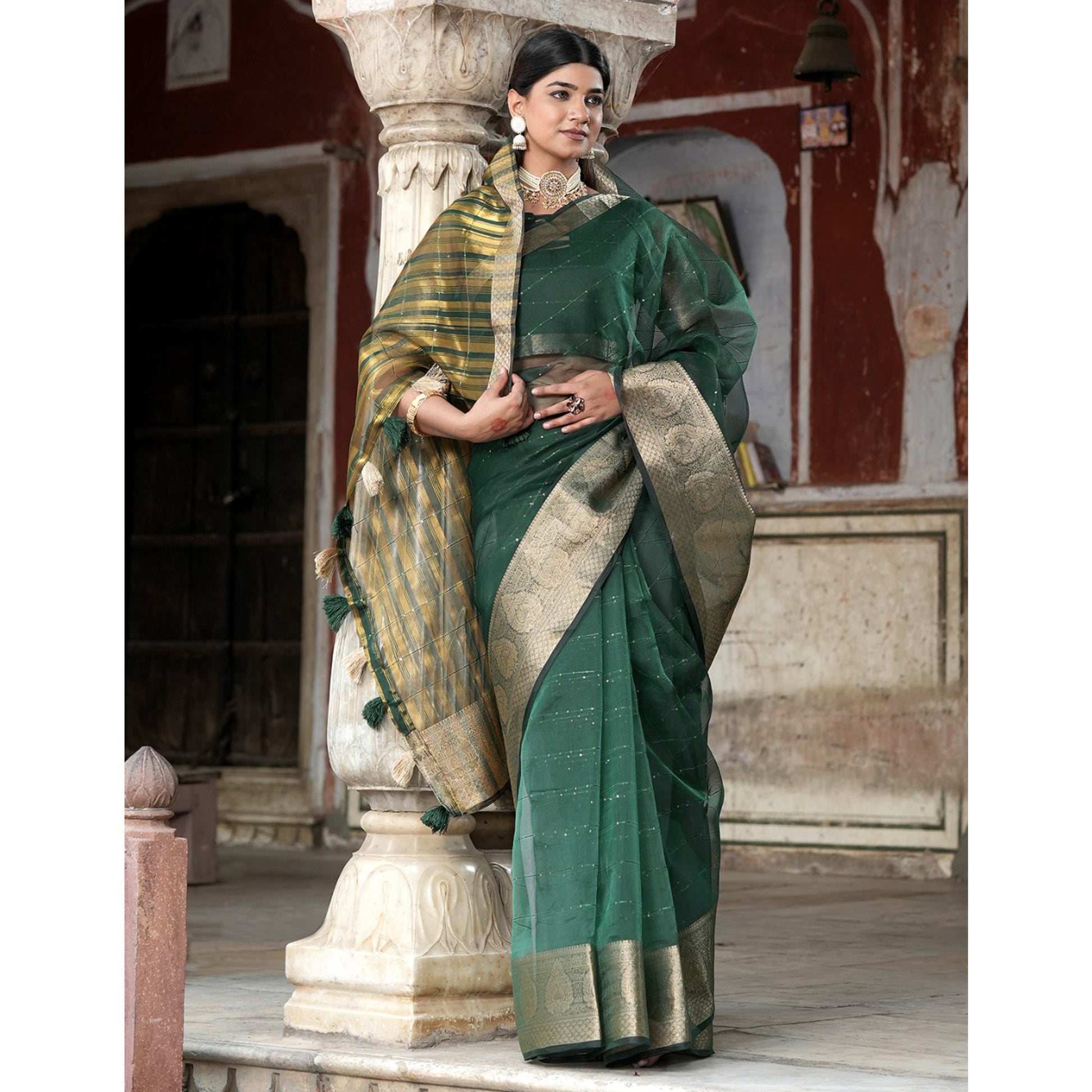 green-sequins-embroidered-organza-saree-with-woven-border