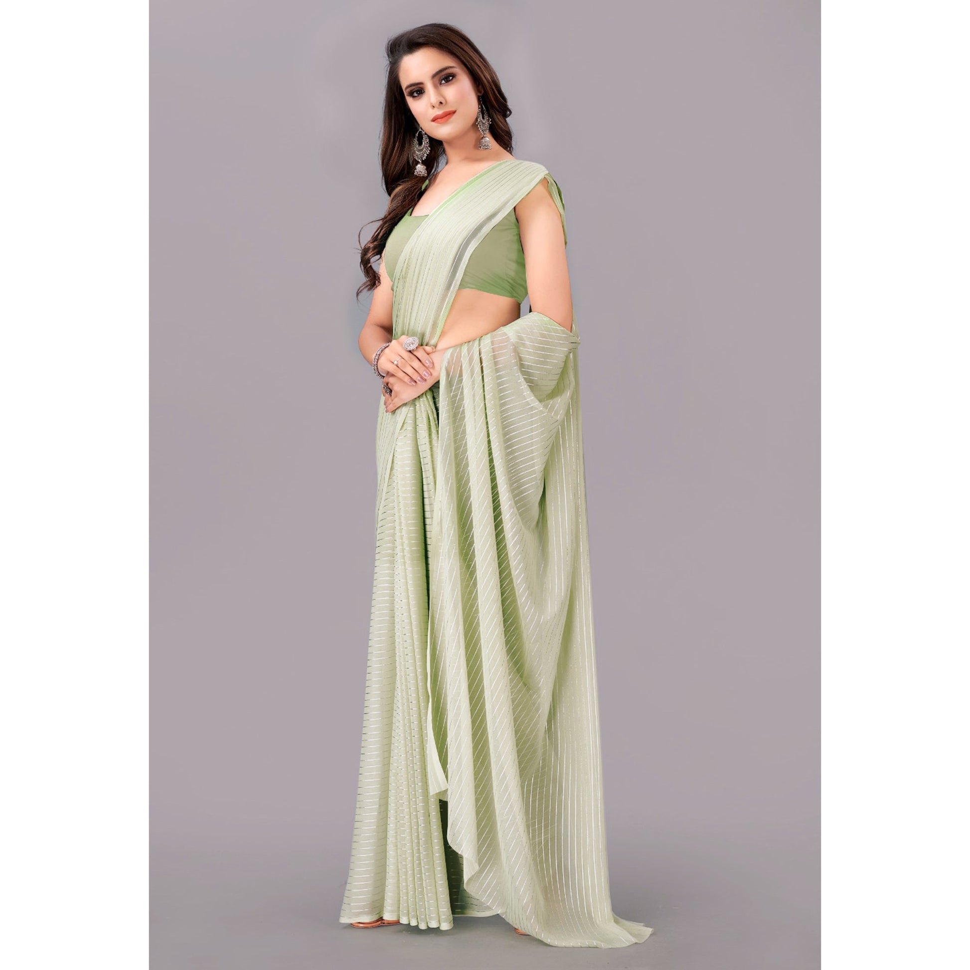 green-striped-foil-printed-georgette-saree