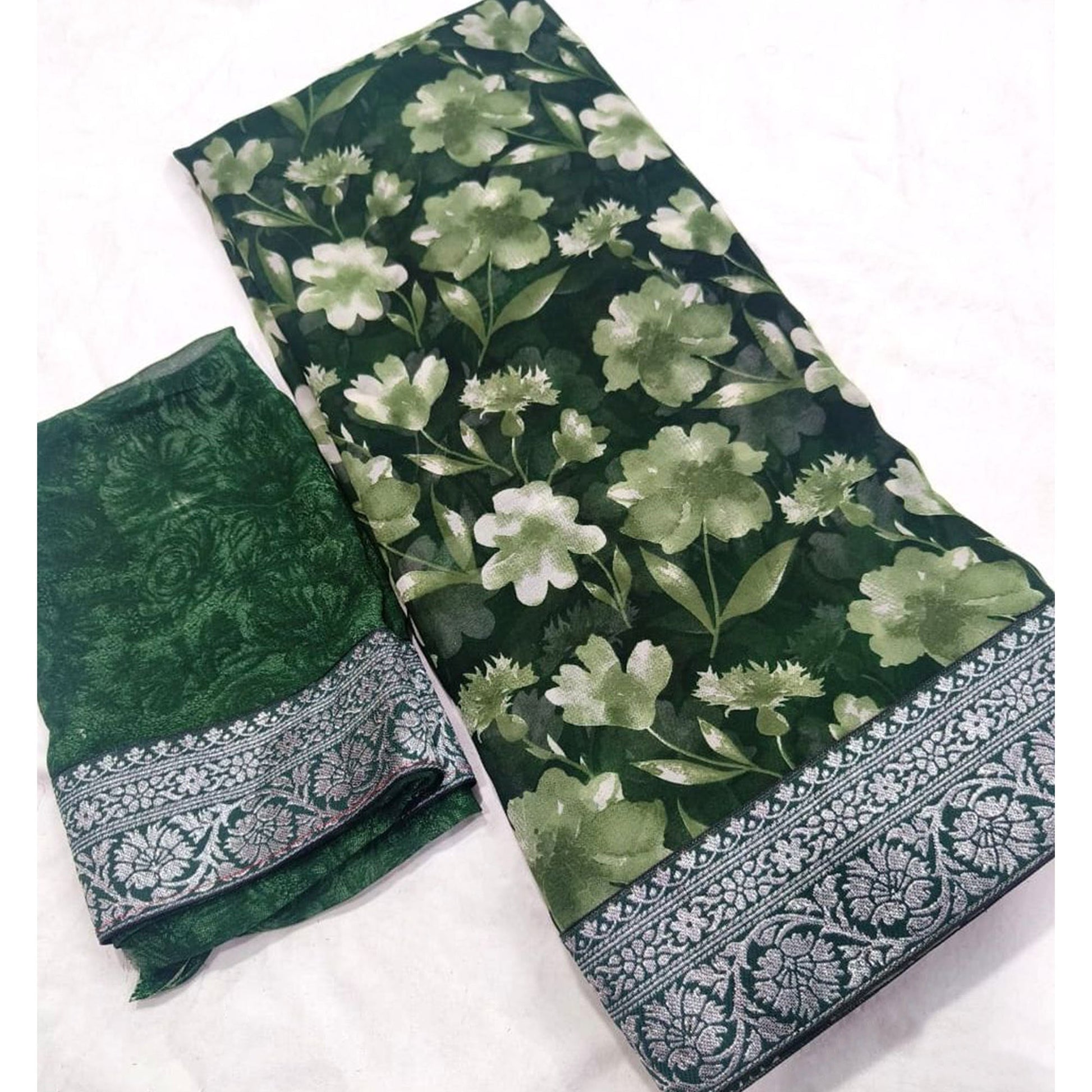 green-floral-printed-georgette-saree-with-woven-border