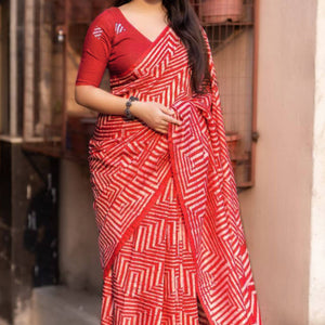 Gajari Pink Digital Printed Linen Cotton Saree