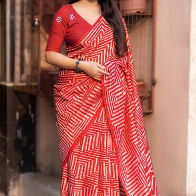 Gajari Pink Digital Printed Linen Cotton Saree