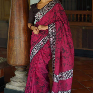 Magenta Digital Printed Linen Cotton Saree