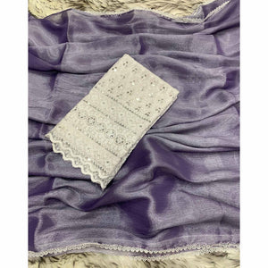 Lavender Solid Chiffon Saree Saree With Lace Border