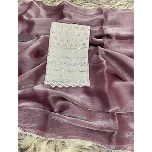 Mauve Solid Chiffon Saree Saree With Lace Border