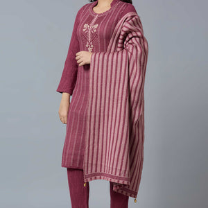 Maroon Woven Woolen Straight Salwar Suit