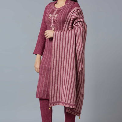 Maroon Woven Woolen Straight Salwar Suit