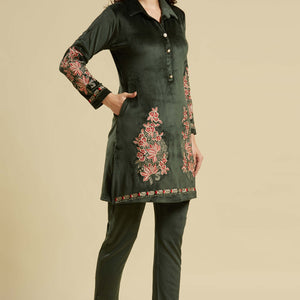 green-embroidered-velvet-straight-top-bottom-set