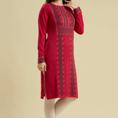 Dark Pink Woolen Straight Kurti