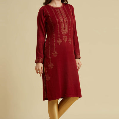 Maroon Woolen Straight Kurti