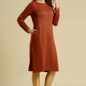 Dark Rust Woolen Straight Kurti