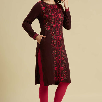 Dark Mauve Woolen Straight Kurti