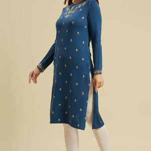 Blue Woolen Straight Kurti