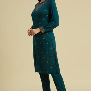 Dark Teal Woolen Straight Kurti