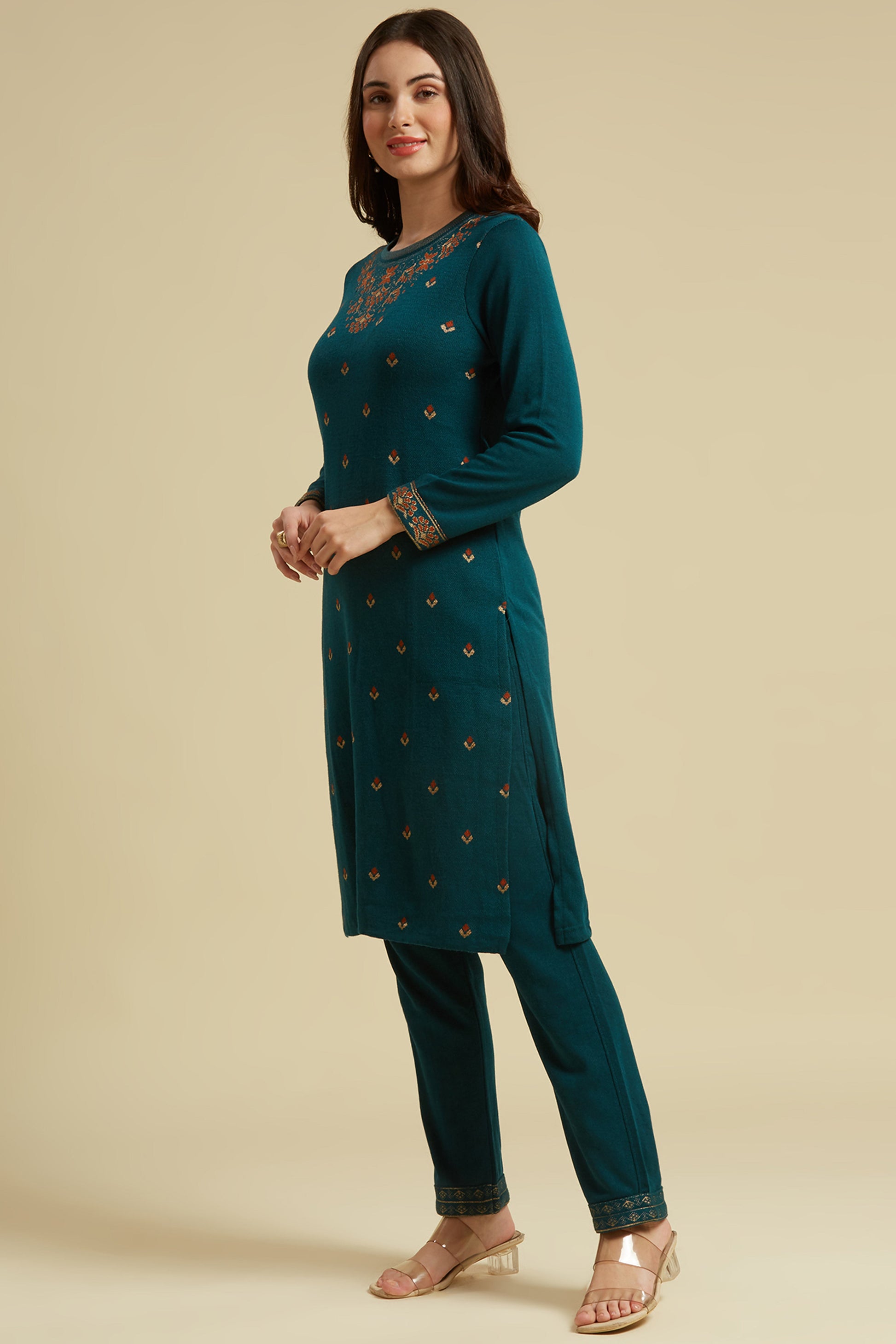 Dark Teal Woolen Straight Kurti