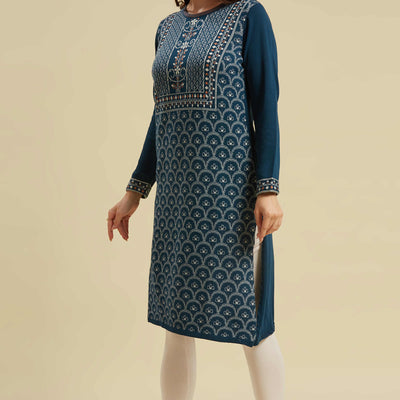 Dark Blue Woolen Straight Kurti
