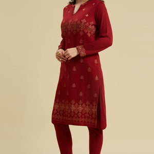 Maroon Woolen Straight Kurti