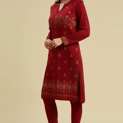 Maroon Woolen Straight Kurti