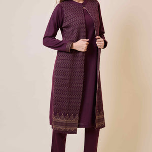 Dark Mauve Floral Woolen Top Bottom Set