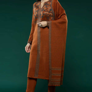 Dark Rust Floral Woolen Salwar Suit