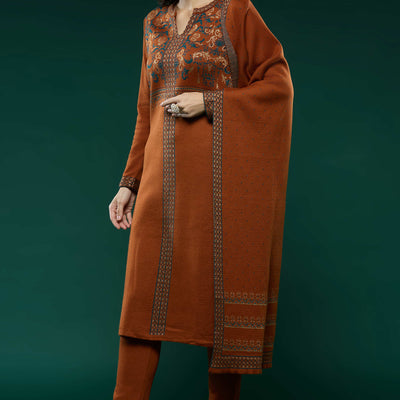 Dark Rust Floral Woolen Salwar Suit