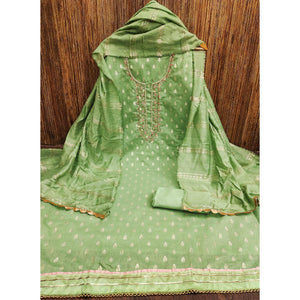 green-woven-with-handwork-jacquard-dress-material