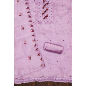Light Lavendar Floral Sequins Embroidered Organza Dress Material