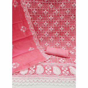 Gajari Pink Floral Embroidered Chanderi Cotton Dress Material