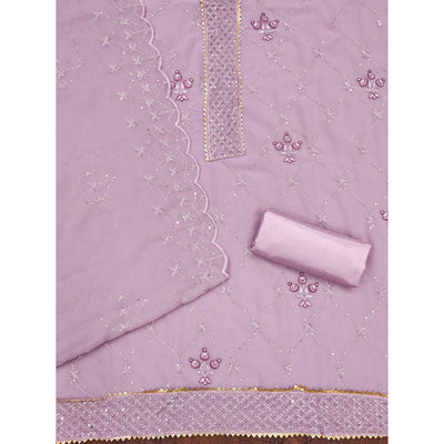 Light Lavender Floral Sequins Embroidered Georgette Dress Material