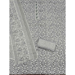Grey Printed With Embroidered Cotton Blend Dress Material
