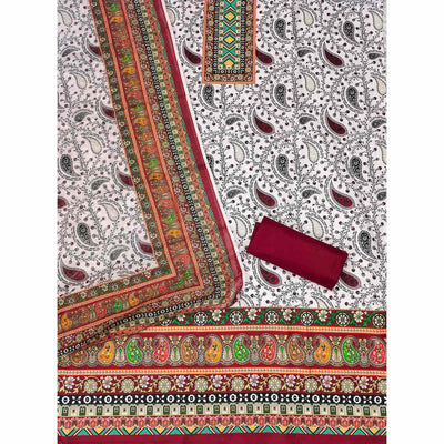 Maroon Floral Printed Cotton Blend Dress Material