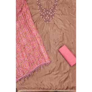 Chikoo Floral Sequins Embroidered Cotton Blend Dress Material