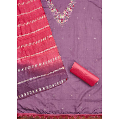 Lavender Floral Sequins Embroidered Cotton Silk Dress Material