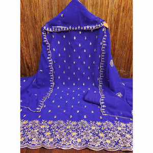 Majorelle Blue Floral Sequins Embroidered Georgette Dress Material