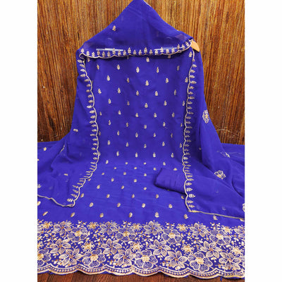 Majorelle Blue Floral Sequins Embroidered Georgette Dress Material