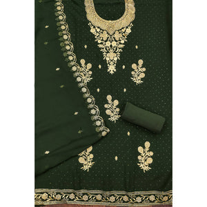 Mehendi Green Floral Embroidered Georgette Dress Material